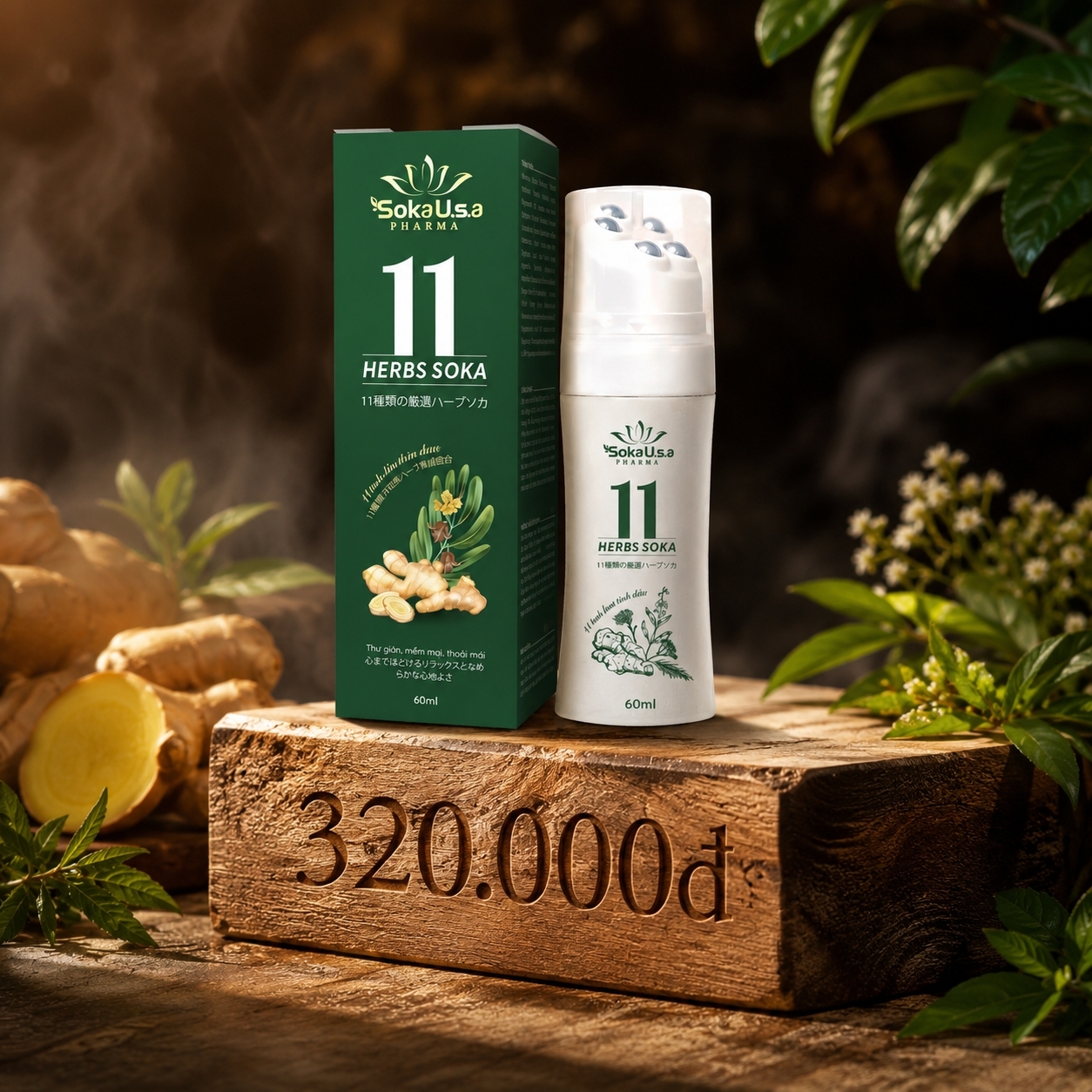 Con lăn tinh dầu Massage 11 Herbs Soka